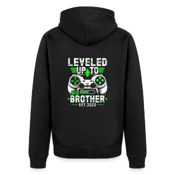 Zum großen Bruder 2025 aufgestiegen - Unisex Premium Bio Zip Hoodie - Schwarz - Hinten - Nico (187cm)