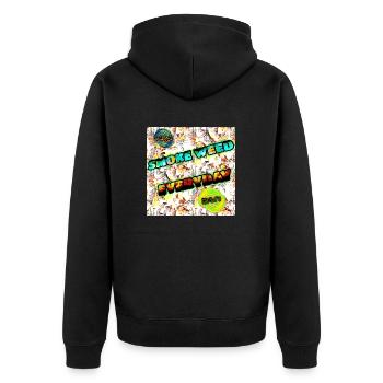 Rauche Haschisch jeden Tag - WeedPicture_1 - 2023 - Unisex Premium Bio Zip Hoodie - Schwarz - Hinten - Nico (187cm)