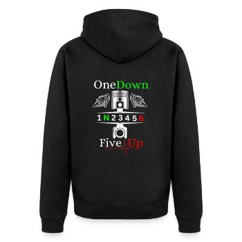 Motorrad Gänge Schaltung 1N23456 - Unisex Premium Bio Zip Hoodie - Schwarz - Hinten - Nico (187cm)