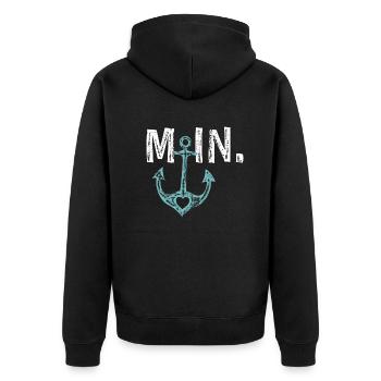 Moin Anker Seefahrt Design Geschenkidee - Unisex Premium Bio Zip Hoodie - Schwarz - Hinten - Nico (187cm)