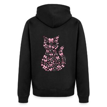 Süße rosa Katze Flirty Schleife Geschenk - Unisex Premium Bio Zip Hoodie - Schwarz - Hinten - Nico (187cm)