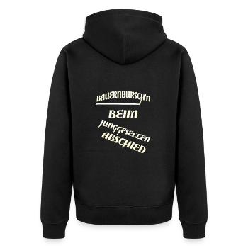 Bauernburschen- Junggesellenabschied, Party pur, - Unisex Premium Bio Zip Hoodie - Schwarz - Hinten - Nico (187cm)