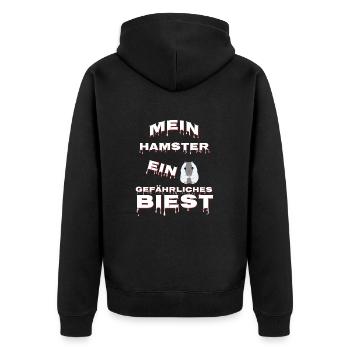 Mein Hamster ein gefährliches Biest - Unisex Premium Bio Zip Hoodie - Schwarz - Hinten - Nico (187cm)