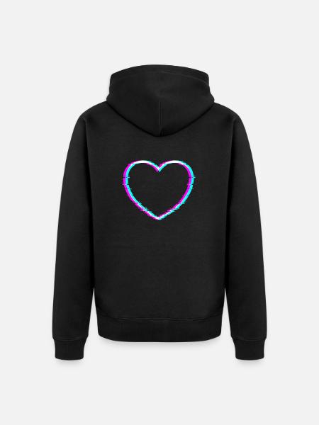 Herz | Mit coolem digitalem Verzerrungseffekt - Unisex Premium Bio Zip Hoodie - Schwarz