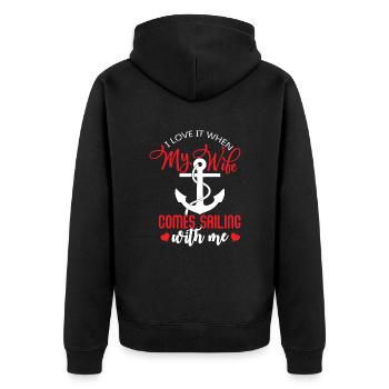 I love sailing with my wife - Unisex Premium Bio Zip Hoodie - Schwarz - Hinten - Nico (187cm)