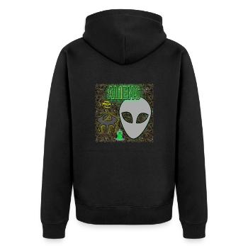 Aliens - Abbild - 2023 - Unisex Premium Bio Zip Hoodie - Schwarz - Hinten - Nico (187cm)