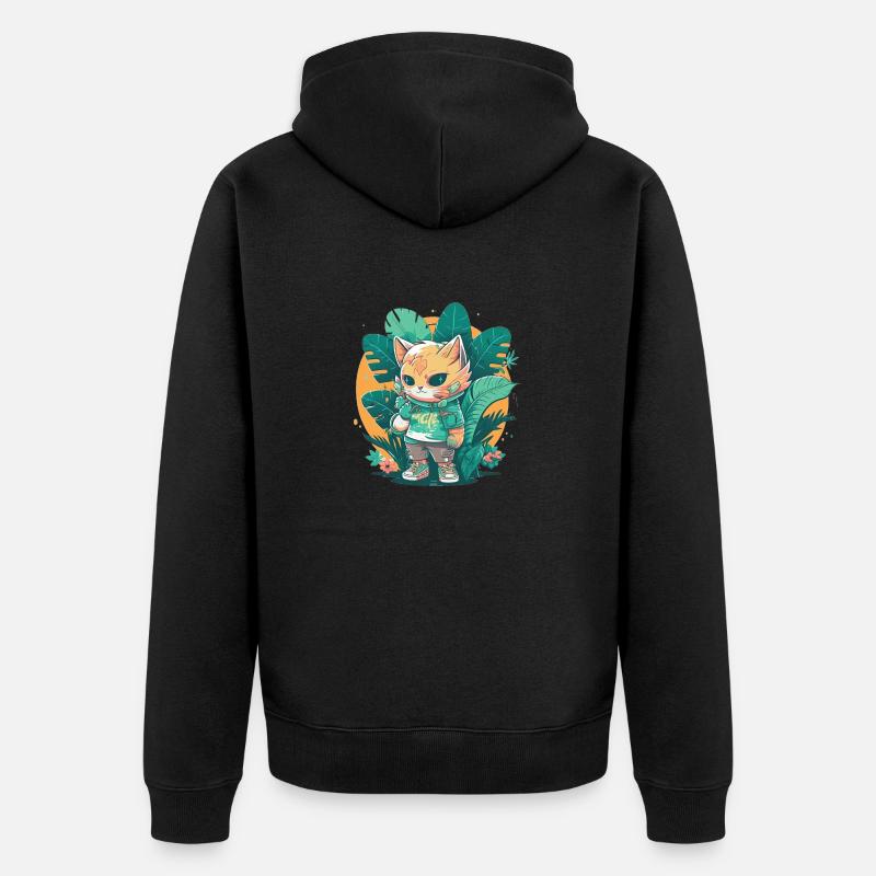 Mignon chat tropical 5 - Veste à capuche bio Premium Unisexe - noir