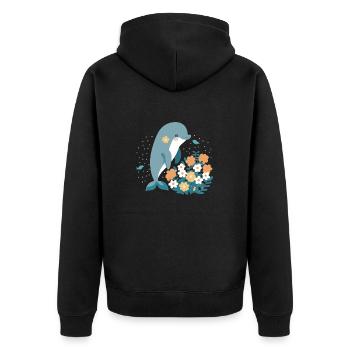 Charmanter Delfin im Blumenmeer 3 - Unisex Premium Bio Zip Hoodie - Schwarz - Hinten - Nico (187cm)