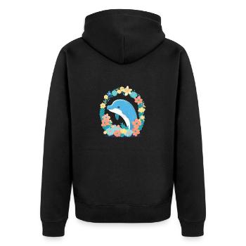 Charmanter Delfin im Blumenmeer 1 - Unisex Premium Bio Zip Hoodie - Schwarz - Hinten - Nico (187cm)