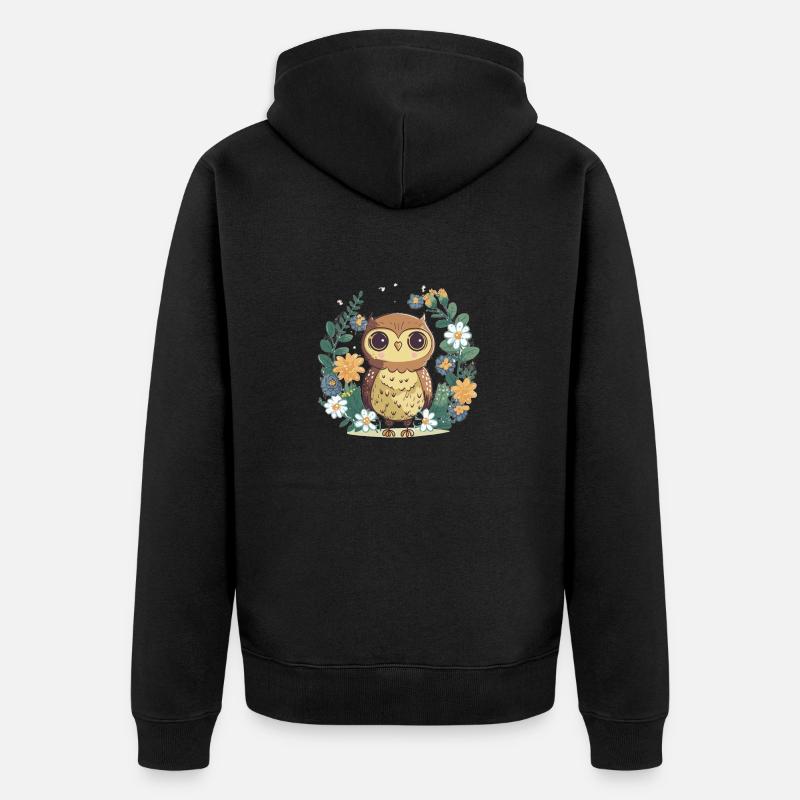 Süße Eule im Blumenwald 8 - Unisex Premium Bio Zip Hoodie - Schwarz