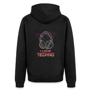 I Love Techno - Unisex Premium Bio Zip Hoodie - Schwarz - Hinten - Nico (187cm)