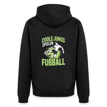 Garçons cool jouant au football - Design dynamique - Veste à capuche bio Premium Unisexe - noir - Dos - Nico (187cm)