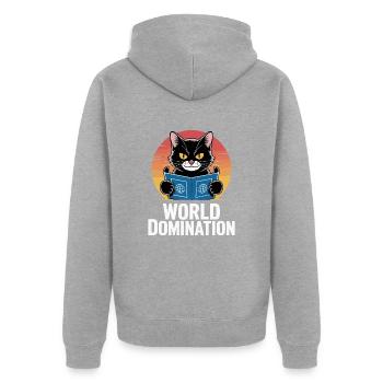 Weltherrschaft – Katze mit großen Plänen - Unisex Premium Bio Zip Hoodie - Grau meliert - Hinten - Nico (187cm)