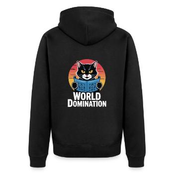 Domination mondiale – un chat avec de grands projets - Veste à capuche bio Premium Unisexe - noir - Dos - Nico (187cm)