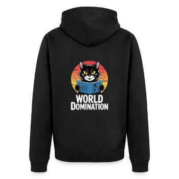 Domination mondiale – un chat avec de grands projets - Veste à capuche bio Premium Unisexe - noir - Dos - Nico (187cm)