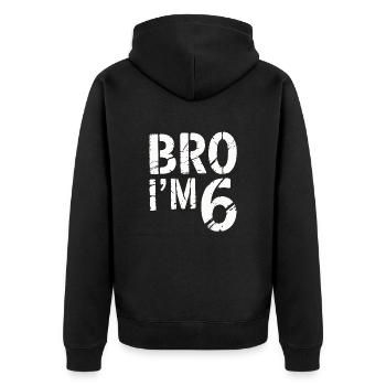Frère, j’ai 6 ans – Design d’anniversaire cool - Veste à capuche bio Premium Unisexe - noir - Dos - Nico (187cm)