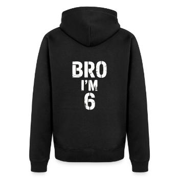 Frère, j’ai 6 ans – Design d’anniversaire cool - Veste à capuche bio Premium Unisexe - noir - Dos - Nico (187cm)