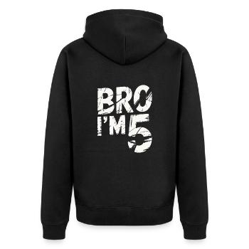 Frère, j’ai 5 ans – Design d’anniversaire cool - Veste à capuche bio Premium Unisexe - noir - Dos - Nico (187cm)