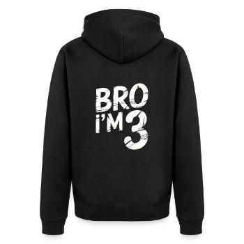 Frère, j’ai 3 ans – Design d’anniversaire cool - Veste à capuche bio Premium Unisexe - noir - Dos - Nico (187cm)