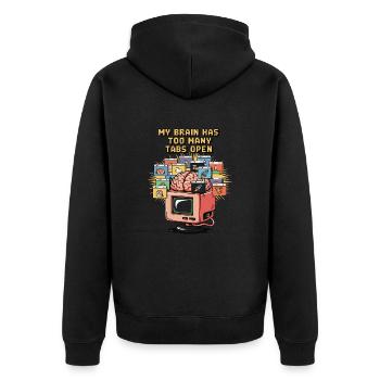 Zu viele Tabs – ADS Gehirn Cartoon Design - Unisex Premium Bio Zip Hoodie - Schwarz - Hinten - Nico (187cm)