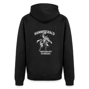 Hammersbald – Nordischer Gott der Ungeduld - Unisex Premium Bio Zip Hoodie - Schwarz - Hinten - Nico (187cm)