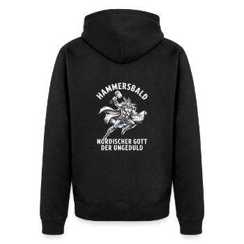 Hammersbald – Nordischer Gott der Ungeduld - Unisex Premium Bio Zip Hoodie - Schwarz - Hinten - Nico (187cm)