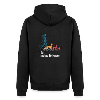 Ich & meine Follower – Hundehumor Design - Unisex Premium Bio Zip Hoodie - Schwarz - Hinten - Nico (187cm)
