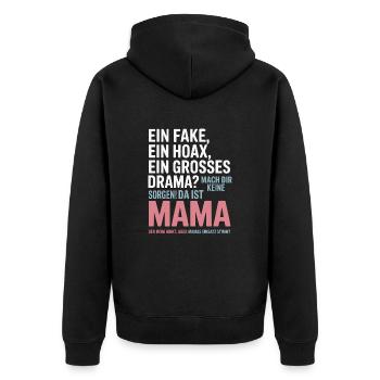 Da ist Mama – Heldin im Reimchaos - Unisex Premium Bio Zip Hoodie - Schwarz - Hinten - Nico (187cm)