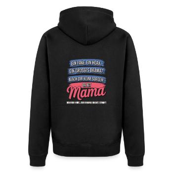 Da ist Mama – Heldin im Reimchaos - Unisex Premium Bio Zip Hoodie - Schwarz - Hinten - Nico (187cm)
