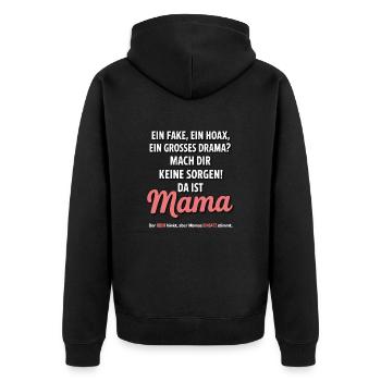 Da ist Mama – Heldin im Reimchaos - Unisex Premium Bio Zip Hoodie - Schwarz - Hinten - Nico (187cm)