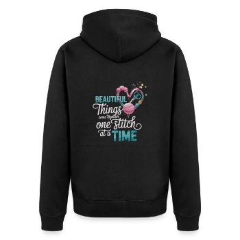 Sewing design – stitch by stitch to beauty - Unisex Premium Organic Zip Hoodie - black - Back - Nico (187cm)