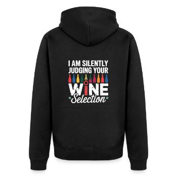 Ich beurteile still deine Weinauswahl – mit Stil! - Unisex Premium Bio Zip Hoodie - Schwarz - Hinten - Nico (187cm)