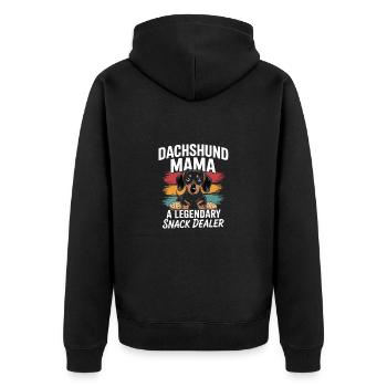 Dachshund Mama – Legendäre Snack Dealerin - Unisex Premium Bio Zip Hoodie - Schwarz - Hinten - Nico (187cm)