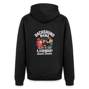 Dachshund Mama – Legendäre Snack Dealerin - Unisex Premium Bio Zip Hoodie - Schwarz - Hinten - Nico (187cm)