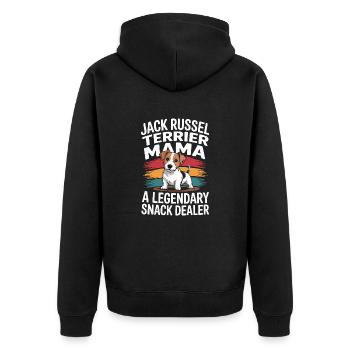 Jack Russel Mama, marchand de snacks légendaire - Veste à capuche bio Premium Unisexe - noir - Dos - Nico (187cm)