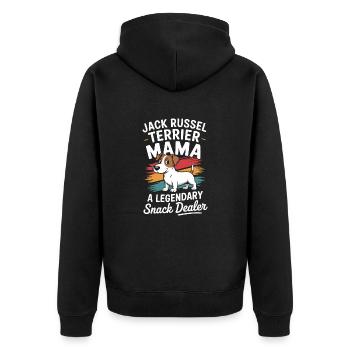 Jack Russel Mama, marchand de snacks légendaire - Veste à capuche bio Premium Unisexe - noir - Dos - Nico (187cm)