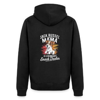Jack Russel Mama, marchand de snacks légendaire - Veste à capuche bio Premium Unisexe - noir - Dos - Nico (187cm)
