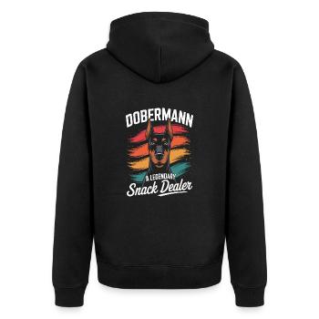 Doberman Mama, Legendary Snack Dealer - Unisex Premium Organic Zip Hoodie - black - Back - Nico (187cm)