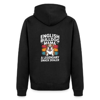 English Bulldog Mama, Legendärer Snack-Dealer - Unisex Premium Bio Zip Hoodie - Schwarz - Hinten - Nico (187cm)