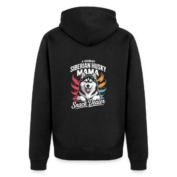 Siberian Husky Mama, Legendärer Snack-Dealer - Unisex Premium Bio Zip Hoodie - Schwarz - Hinten - Nico (187cm)