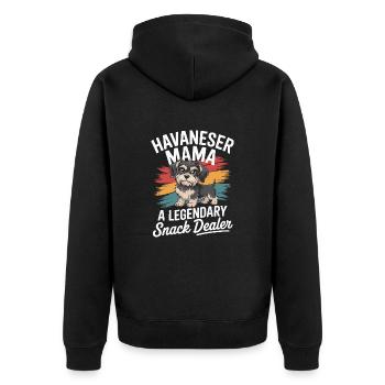 Maman bichon havanaise, vendeuse de snacks légendaire - Veste à capuche bio Premium Unisexe - noir - Dos - Nico (187cm)