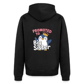Promu au rang de grande sœur – Penguin Design - Veste à capuche bio Premium Unisexe - noir - Dos - Nico (187cm)