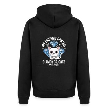 Dreams are made of diamonds, cats, naps - Unisex Premium Organic Zip Hoodie - black - Back - Nico (187cm)