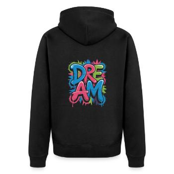 DREAM Graffiti Design voller Farbe und Motivation - Unisex Premium Bio Zip Hoodie - Schwarz - Hinten - Nico (187cm)