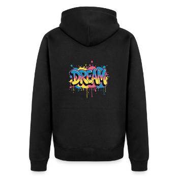 DREAM Graffiti Design voller Farbe und Motivation - Unisex Premium Bio Zip Hoodie - Schwarz - Hinten - Nico (187cm)