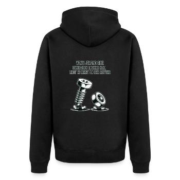 Wenn jemand eine Schraube locker hat Mutter Spruch - Unisex Premium Bio Zip Hoodie - Schwarz - Hinten - Nico (187cm)