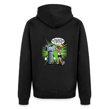 Wenn jemand eine Schraube locker hat Mutter Spruch - Unisex Premium Bio Zip Hoodie - Schwarz - Hinten - Nico (187cm)