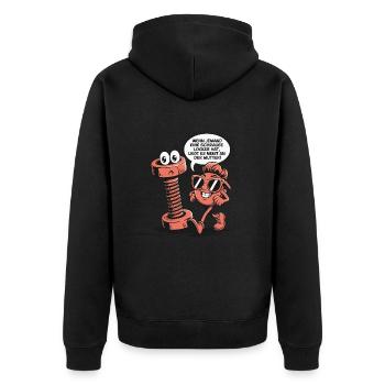 Wenn jemand eine Schraube locker hat Mutter Spruch - Unisex Premium Bio Zip Hoodie - Schwarz - Hinten - Nico (187cm)