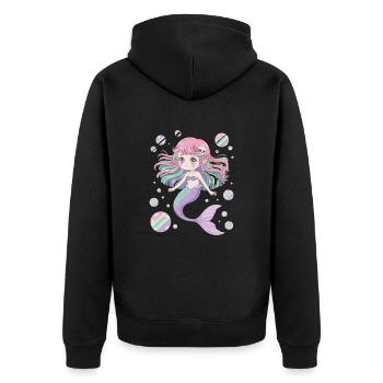 Süße Kawaii Meerjungfrau – Pastell Design - Unisex Premium Bio Zip Hoodie - Schwarz - Hinten - Nico (187cm)