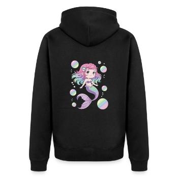 Süße Kawaii Meerjungfrau – Pastell Design - Unisex Premium Bio Zip Hoodie - Schwarz - Hinten - Nico (187cm)